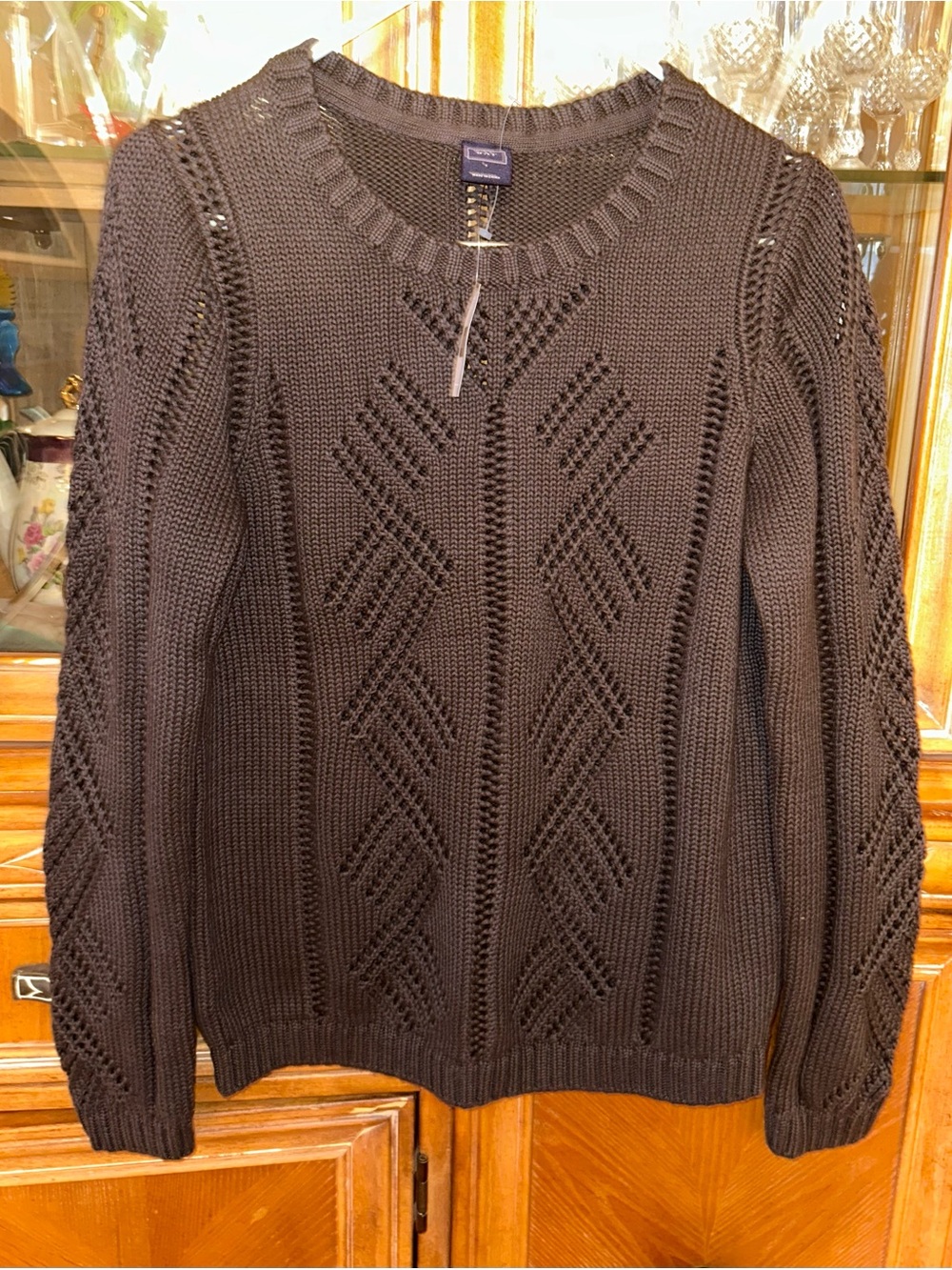 GAP Women’s Dark Gray Open-Knit Crewneck Sweater